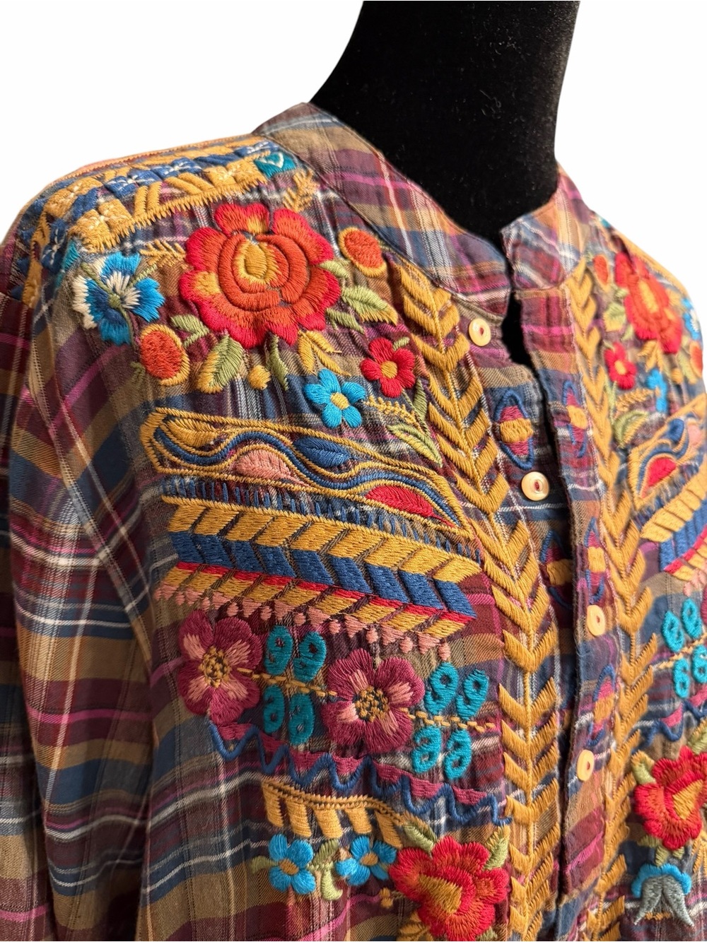 Johnny Was Plaid Embroidered Tunic Dress L Multicolor #7350 - Picture 3 of 11